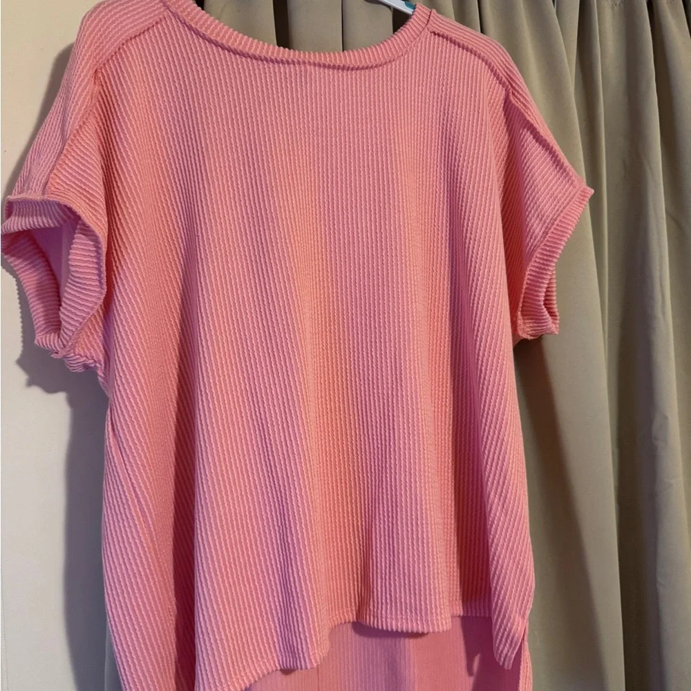 Solid Raised Rib Drop Shoulder Tops - Picture 2 of 10